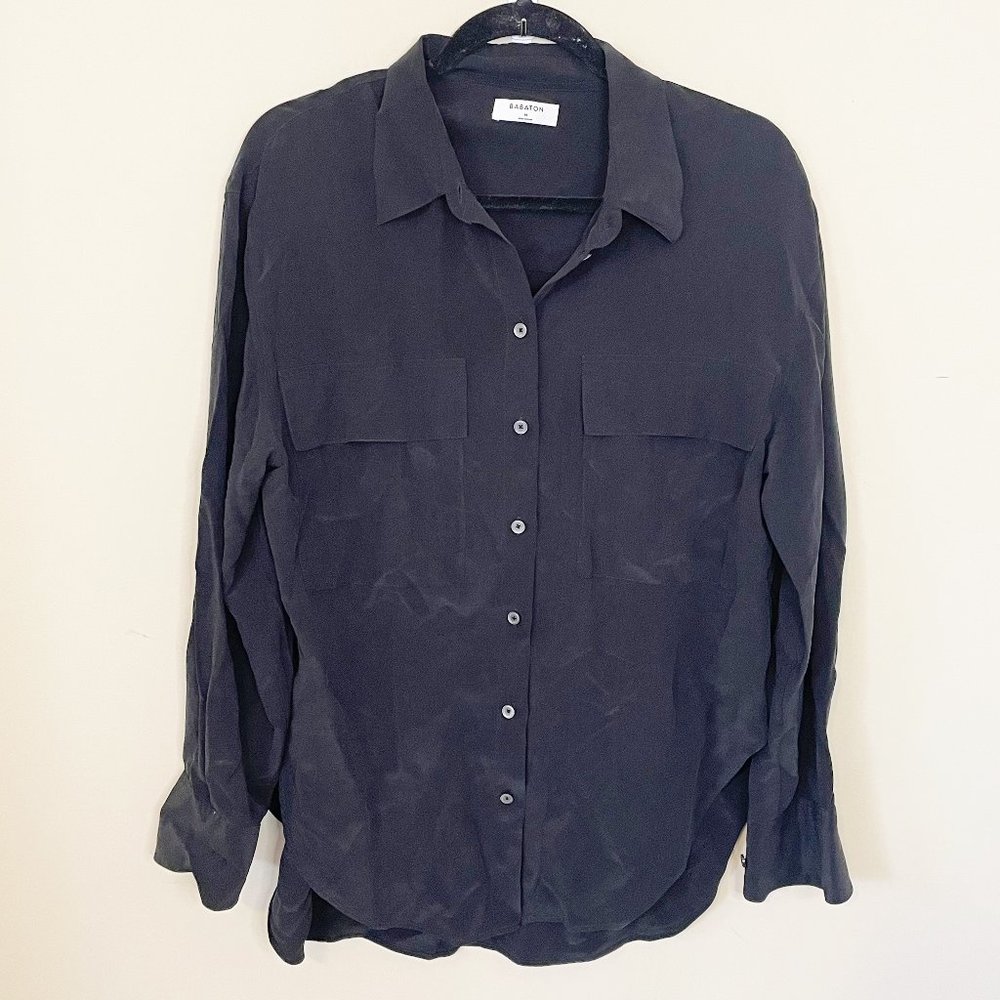 Babaton Aritzia Silk Viscose Black Button Down Blouse M